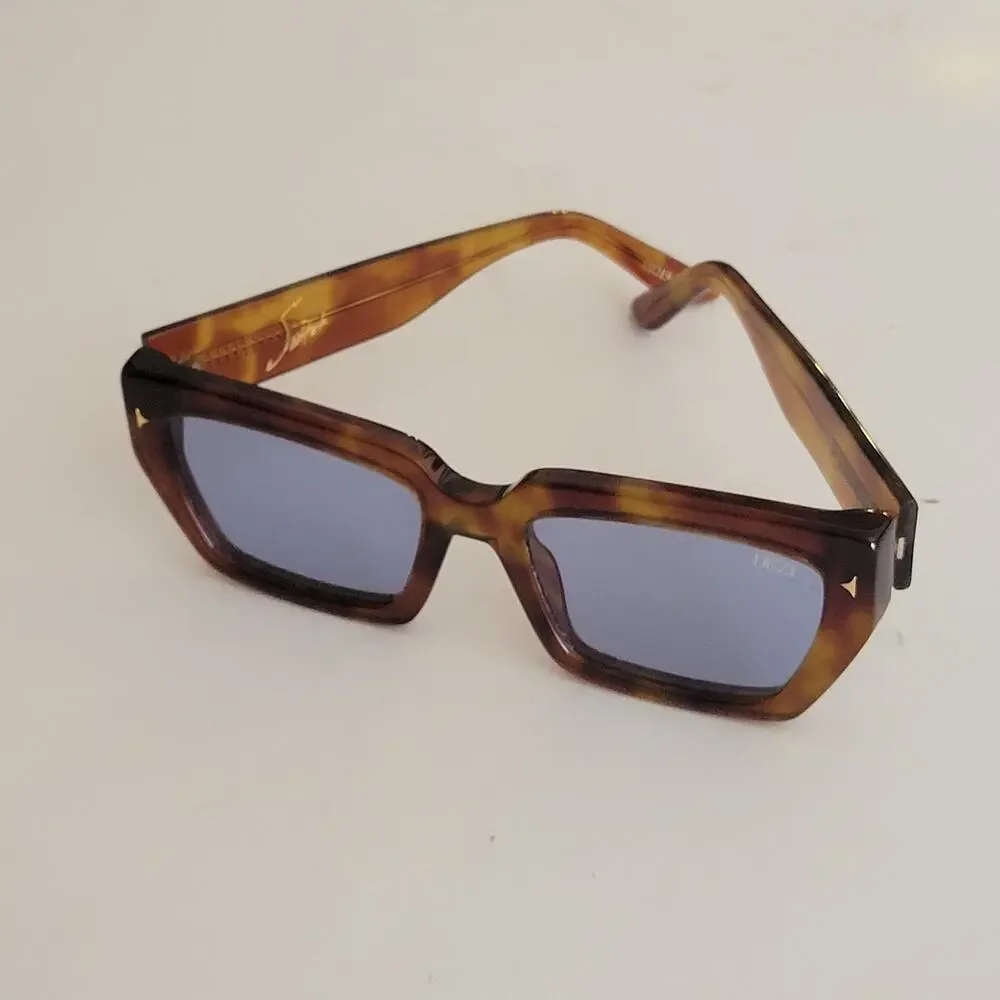 DEZI Switch Tortoiseshell Rectangular Sunglasses with Blue Tinted Lenses